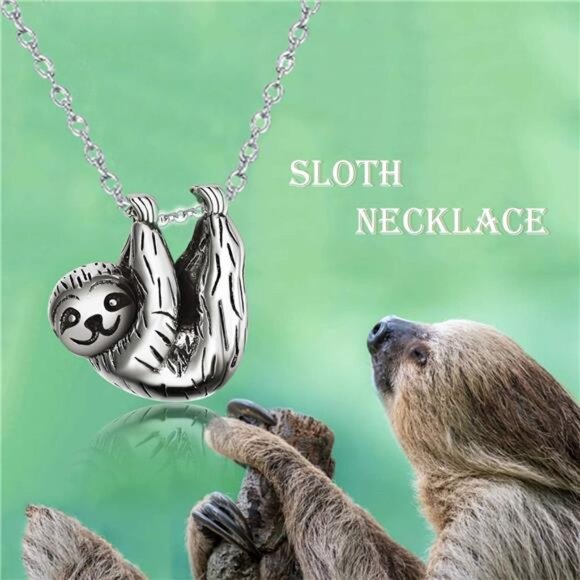 Sloth Gifts Sterling Silver Sloth Necklace Cute Sloth Pendant - Picture 5 of 7